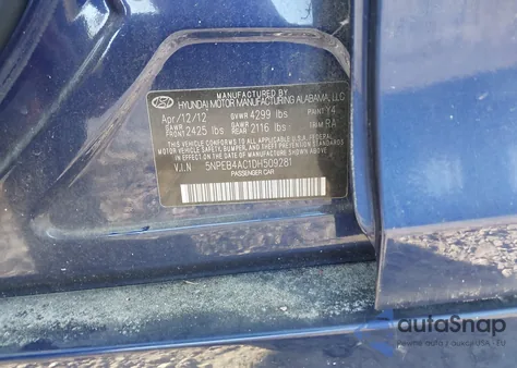 2013 Hyundai Sonata Gls z USA, uszkodzony, nr VIN 5NPEB4AC1DH509281